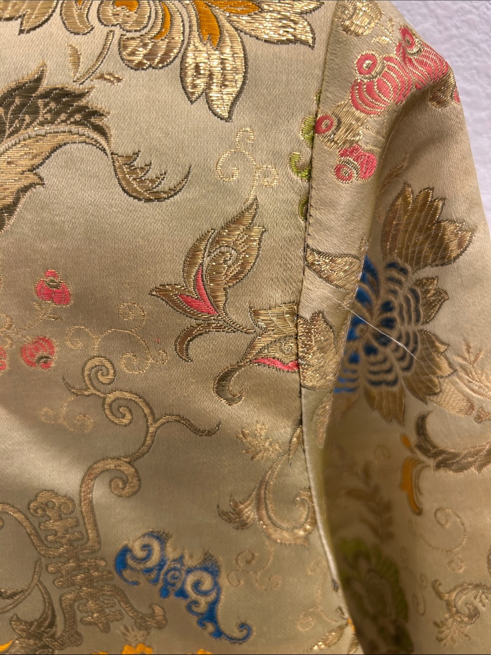 Vintage Neiman Marcus Gold Brocade Floral Mandarin Collar Jacket - Picture 5 of 9